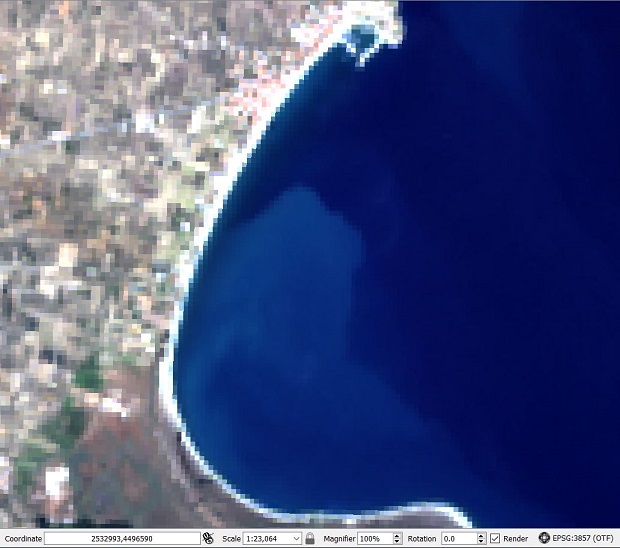 Παραλία σε φυσικό έγχρωμο σύνθετο RGB 321 - Λήψη από Landsat 8 OLI