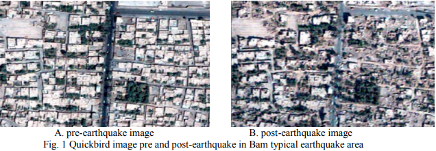Εικόνα 1. Εικόνες QuickBird. Αριστερά: Πριν το σεισμό, Δεξιά: Μετά το σεισμό, Πηγή:[1]