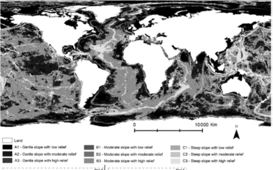 Εικόνα 3: Πολυμορφική μορφομετρική ταξινόμηση της παγκόσμιας υποθαλάσσιας τοπογραφίας.