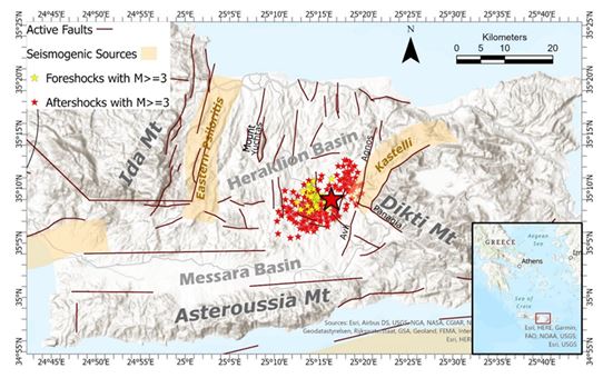 Αρχείο:Εικόνα 1 Επίκεντρο του κύριου συμβάντος και των προσεισμών και μετασεισμών, τα κύρια ενεργά ρήγματα και τις σεισμογόνες πηγές.JPG