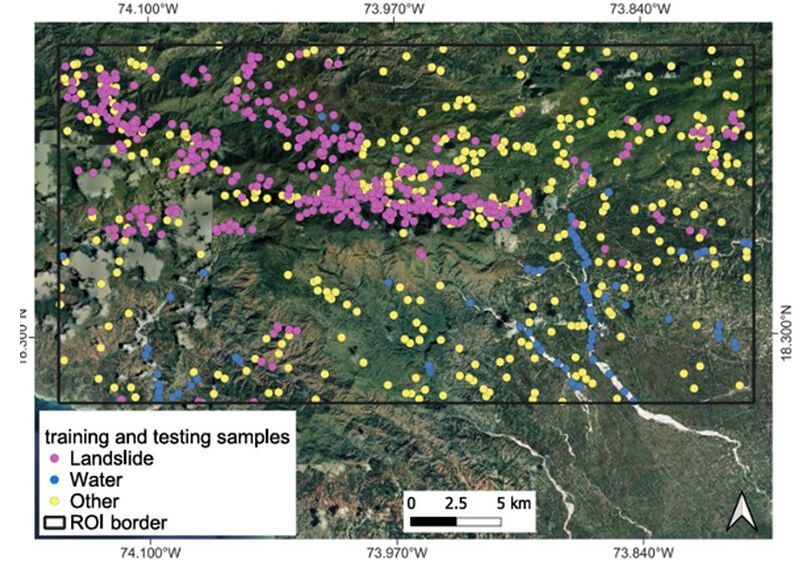 Αρχείο:Εικόνα 9 Χάρτης κατανομής των δειγμάτων εκπαίδευσης και δοκιμής που συλλέχθηκαν για την εποπτευόμενη ταξινόμηση RF.JPG